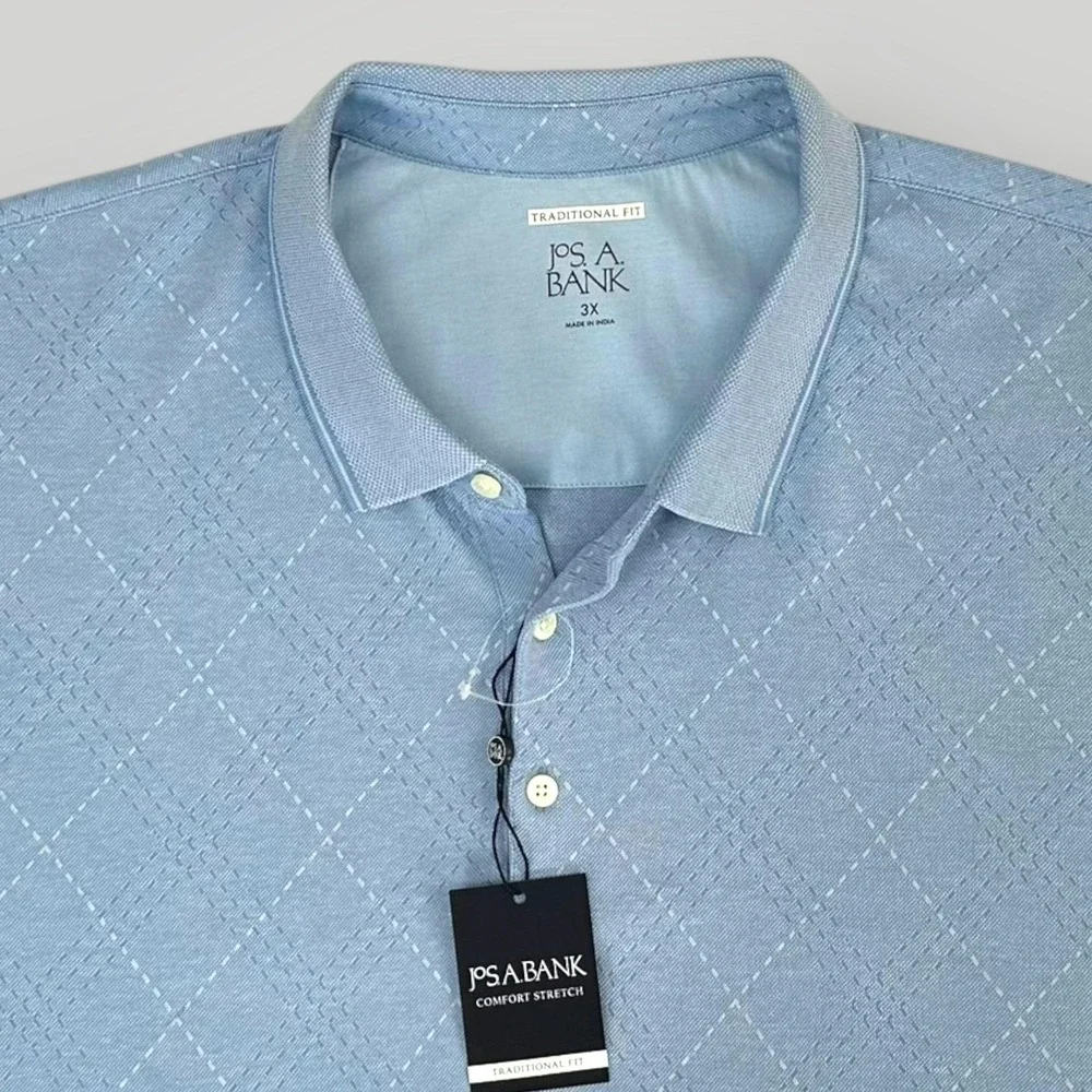 NEW Jos A Bank Polo Shirt Men 3XL Diamond Argyle Comfort Stretch Traditional Fit